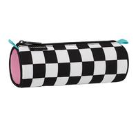 Trousse Tubulaire en Noir et Blanc à Carreaux, avec Fermeture éclair 22x8x8 cm