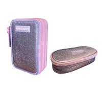 Trousse unie Pool Over 3 fermetures éclair Elegant Glamour Gradient rose violet complète de papeterie + trousse ovale zippée pour école fille + porte-clés et stylo coloré