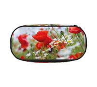 Trousse unisexe avec motif fleurs de prairie et marguerites - Design compact pour crayons, petits objets - Fermeture éclair double tête, Noir , Taille unique, Trousse de maquillage