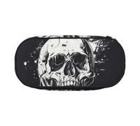 Trousse unisexe avec motif tête de mort fantôme horreur - Design compact pour crayons, petits objets - Fermeture éclair double tête, Noir , Taille unique, Trousse de maquillage