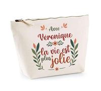 Trousse Véronique la Vie est Plus Jolie | Pochette Maquillage Make-up Toilette Cadeau Fête des Mères Anniversaire Soeur Noël Tata Marraine