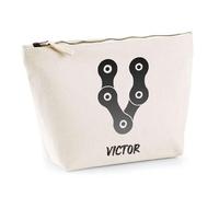Trousse Victor Lettre Chaine Mécanique | Pochette Toilette Maquillage | Idée Cadeau Prénom Motard Biker Mob Anniversaire Oncle Parrain Beau Papa Collègue Départ Retraite Noël