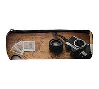 Trousse vintage avec motif carte du vieux monde pour appareil photo, carnet, loupe, crayon, papeterie, maquillage, maquillage