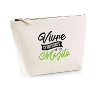 Trousse Vivre d’Amour et de Mojito | Pouch | Idée Pochette Toilette Maquillage Transport Cadeau Anniversaire Fête Original Famille Travail Départ Collègue Retraite
