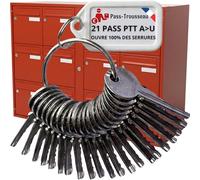 Trousseau 21 Clés Pass PTT Universel - Ouvre Serrures Boîtes aux Lettres & Immeubles (Norme La Poste) - Acier Nickelé - Clés du Facteur A à U incluant T10 F10