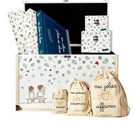 Trousseau/coffret enfant décoratif pour souvenirs avec coffre, 2 coffrets, 3 pochons, 3 pochettes cartonnées et album photos de classe (Forêt et renards - vert/rouille)
