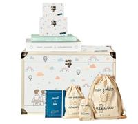 Trousseau/Coffret pour souvenirs de naissance avec coffre à souvenirs, pochons, album photo, boite à souvenirs, journal de bébé... (Nuages et arcs-en-ciel - multicolore)