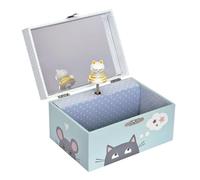 TROUSSELIER - Chat - Boîte à Trésors & Bijoux Musicale - Idéal Cadeau Enfant - Phosphorescent - Brille dans la nuit - Musique Let It Be des Beatles - Colori Vert céladon