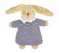 TROUSSELIER - Doudou avec Hochet - Lapin "Nid d'Ange" - 20 cm de haut - Coton imprimé Marinière - Classique Chic - Idéal Cadeau de Naissance - Lavable en Machine - Colori Bleu