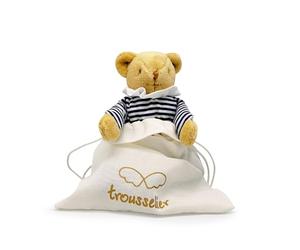 Trousselier - Doudou Bebe Ours Nid d'ange avec Hochet - Ours en Peluche Coton Marinière - Cadeau Naissance Nouveau Né Garçon Fille - Nounours 20 cm - Doudou Naissance Bébé Mixte