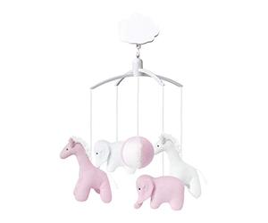 TROUSSELIER - Mobile Musical - Elephant & Girafe - Tissus en Coton Bio - Musique Roméo & Juliette - Classique Chic - Idéal Cadeau de Naissance - Facile à Installer - Colori Vieux Rose & Blanc