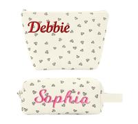 Trousses de Maquillage Personnalisées à Broderie - Lot de 2 avec Prénom Brodé - Trousse de Toilette Voyage pour Demoiselle d'honneur - Cosmétique Femme avec Message Personnalisé et Broderie Lettre