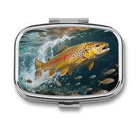 Trout in The Water Pilulier de voyage à 2 compartiments avec miroir pour sac à main, poche ou portefeuille
