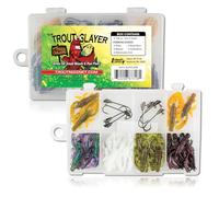 Trout Magnet Trout Slayer Kit de pêche 28 pièces, comprend 20 corps Crawdad et 8 hameçons à tige longue taille 6, idéal pour les petits ruisseaux et lacs, capture toutes les espèces, blanc