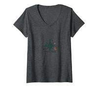 Trouver Trail : Logo de Boussole d'aventure Sauvage T-Shirt avec Col en V, Femme, Chiné Foncé, M