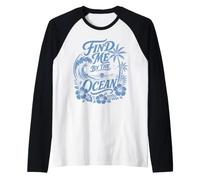 Trouvez-Moi au Bord de l'océan Vintage Tropical Wave Sunset Aloha Manche Raglan