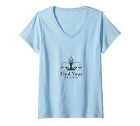 Trouvez Votre équilibre : Logo Yoga et Justice Harmony T-Shirt avec Col en V, Femme, Bleu Céleste, XXL