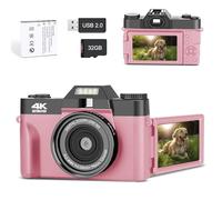 Trovoro Digital Camera, 2025 New 56 Million HD Pixels 4k Digital Camera, 3.0 HD Folding Screen, Support WiFi Function, Time Lapse Video Function, Time Lapse Photography (Standard Pink+32G)