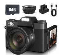 Trovoro Digital Camera, 4K Ultra HD, 3.0 HD Folding Screen, 56 Million Pixels, Support for WiFi Function, Time-Lapse Video Function, Slow Motion Video, Time-Lapse Photo (Black Wide Angle)