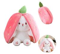 TROYSINC Cacher le lapin, doudou en peluche, motif de lapin, fraise, carotte, lapin, jeu de cache-cache, cadeau de Pâques pour enfants, garçons et filles (fraise, 25 cm)