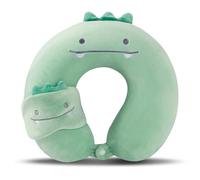 TROYSINC Coussin de voyage pour avion avec masque pour les yeux, coussin de nuque, appui-tête, coussin de sommeil pour enfants et adultes, pour la maison et le bureau, motif dinosaure vert