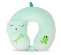 TROYSINC Coussin de voyage pour l'avion avec masque pour les yeux, coussin de nuque, appui-tête, coussin de sommeil pour enfants et adultes, pour la maison et le bureau (dinosaure cyan)