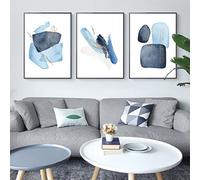 TROYSINC Ensemble de 3 affiches abstraites en forme de géométrie bleue, sans cadre, affiche sur toile, pour salon, chambre à coucher (50 x 70 cm)