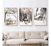 TROYSINC Ensemble de posters de qualité supérieure, images d'hiver, élan, maison en bois, art mural de forêt, images murales, impressions sur toile, images de salon, images de décoration murale