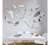 TROYSINC Lot de 15 autocollants muraux effet miroir 3D en acrylique - Grandes feuilles - Pour chambre à coucher, salon - Argenté