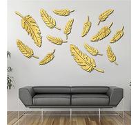 TROYSINC Lot de 15 autocollants muraux effet miroir 3D en acrylique - Grandes feuilles - Pour chambre à coucher, salon - Doré