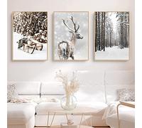 TROYSINC Lot de 3 posters de qualité supérieure - Images d'hiver, élan, maison en bois, forêt - Art mural sur toile - Impression moderne - Décoration murale pour le salon - Sans cadre - B : 40 x 50 cm