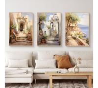 TROYSINC Lot de 3 posters esthétiques - Motif : citron et olivier - Tableau mural pour salon - Paysage méditerranéen vintage - Impression sur toile pour chambre à coucher - Sans cadre (50 x 70 cm, C)