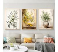 TROYSINC Lot de 3 posters esthétiques - Motif : citron et olivier - Tableau mural pour salon - Paysage méditerranéen vintage - Impression sur toile pour chambre à coucher - Sans cadre (21 x 30 cm, D)