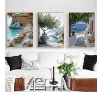 TROYSINC Lot de 3 posters - Paysage méditerranéen - Bâtiments blancs et oliviers - Paysage de l'île méditerranéenne - Décoration murale pour salon - Sans cadre - A, 40 x 50 cm