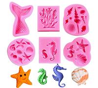 TROYSINC Lot de 6 moules en silicone en forme de sirène, moule à savon en silicone, moule à fondant en silicone, moule à gâteau, moule à fondant en silicone, moule en silicone pour l'océan 3D (rose)