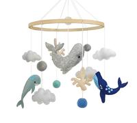 TROYSINC Mobile en Feutre pour Bébé - Baleines Corail en Bois avec Éléments de Mer - Carillon Éolien pour Lit de Nouveau-né Fille (A)
