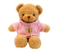 TROYSINC Ours en peluche en fourrure douce avec capuche imprimé pattes, jouet en peluche pour cadeau (rose, 30 cm)