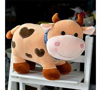 TROYSINC Peluche vache avec écharpe, doudou doux d'environ 28 cm, joli coussin de dessin animé, cadeaux créatifs pour adultes et enfants (marron)