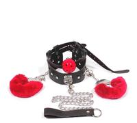 TRQOYTU Ensemble De Bondage SM - Menottes, Collier Et Bâillon Avec Chaînes De Laisse, Kit Sexuel, Collier En Cuir, Menottes En Métal, Contraintes Pour Les Mains, Jouets Sexuels Pour Esclaves BDSM