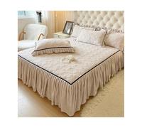 TRQQWEQQ 150 * 200cm Velours Lait Jupe De Lit À Volants Et Cantonnières 3 Pièces Couvre-lit Enveloppante Jupe Dessus De-lit Housse De Protection Goutte À Volants Parure De Lit