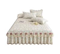 TRQQWEQQ 180 * 200cm Coton Jupe De Lit À Volants Et Cantonnières 3 Pièces 45cm/17.7in Draps De Lit Dentelle Housse sur Le Lit Enveloppante Literie Et Taies d'oreiller(H,King-180 * 200)