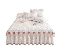 TRQQWEQQ 180 * 200cm Coton Jupe De Lit À Volants Et Cantonnières 3 Pièces 45cm/17.7in Draps De Lit Dentelle Housse sur Le Lit Enveloppante Literie Et Taies d'oreiller(J,Queen-150 * 200)