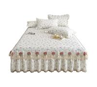 TRQQWEQQ 180 * 200cm Coton Jupe De Lit À Volants Et Cantonnières 3 Pièces 45cm/17.7in Draps De Lit Dentelle Housse sur Le Lit Enveloppante Literie Et Taies d'oreiller(F,King XL-180 * 220)