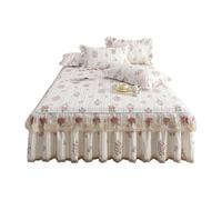 TRQQWEQQ 180 * 200cm Coton Jupe De Lit À Volants Et Cantonnières 3 Pièces 45cm/17.7in Draps De Lit Dentelle Housse sur Le Lit Enveloppante Literie Et Taies d'oreiller(G,Super/CK King-200 * 220)