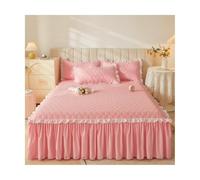 TRQQWEQQ 180 * 200cm Polyester Jupe De Lit À Volants Et Cantonnières 3 Pièces 45cm Draps De Lit Dentelle Housse sur Le Lit Enveloppante Literie Et Taies d'oreiller(Pink B,Queen-150 * 200)