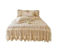 TRQQWEQQ 180 * 200cm Velours Lait Jupe De Lit À Volants Et Cantonnières 3 Pièces 45cm Draps De Lit Dentelle Housse sur Le Lit Enveloppante Literie Et Taies d'oreiller