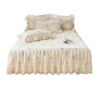 TRQQWEQQ 3 Pièces Coton Jupe À Volants en Dentelle 150/180 * 200cm Enveloppante Parure De Lit 45cm Draps Couvre-lit Matelassé en Coton pour Toutes Les Saisons(Style E,King/180 * 200)