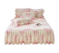 TRQQWEQQ 3 Pièces Coton Jupe À Volants en Dentelle 150/180 * 200cm Enveloppante Parure De Lit 45cm Draps Couvre-lit Matelassé en Coton pour Toutes Les Saisons(Style D,King/180 * 200)