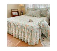 TRQQWEQQ 3 Pièces Parure De Lit en Coton Pur Attaches Antidérapantes Anti-Slip Intégrées Dentelle À Motifs Floraux Au Bas De La Jupe De Matelas(F,King-180 * 200)