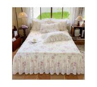 TRQQWEQQ 3 Pièces Parure De Lit en Coton Pur Volants Longs Et Fluidés sur La Jupe Circonférentielle De Lit Dentelle Vintage Brodée Au Bas De La Jupe Circonférentielle De Lit(D,Queen-150 * 200)